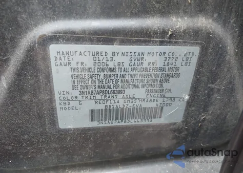 2013 Nissan Sentra Sv from USA, damaged, VIN 3N1AB7AP8DL663993